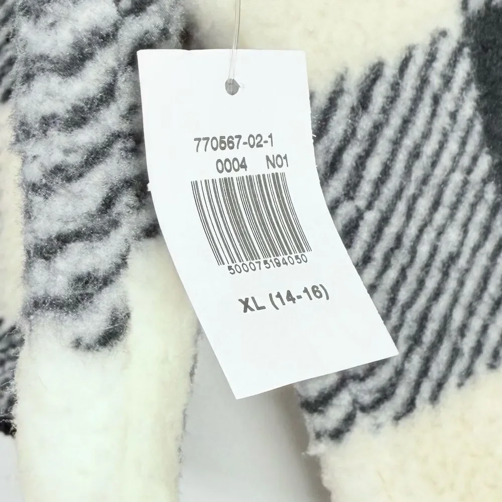 Old Navy Girls Black White Buffalo Plaid Cozy Pullover Sherpa Fleece NEW